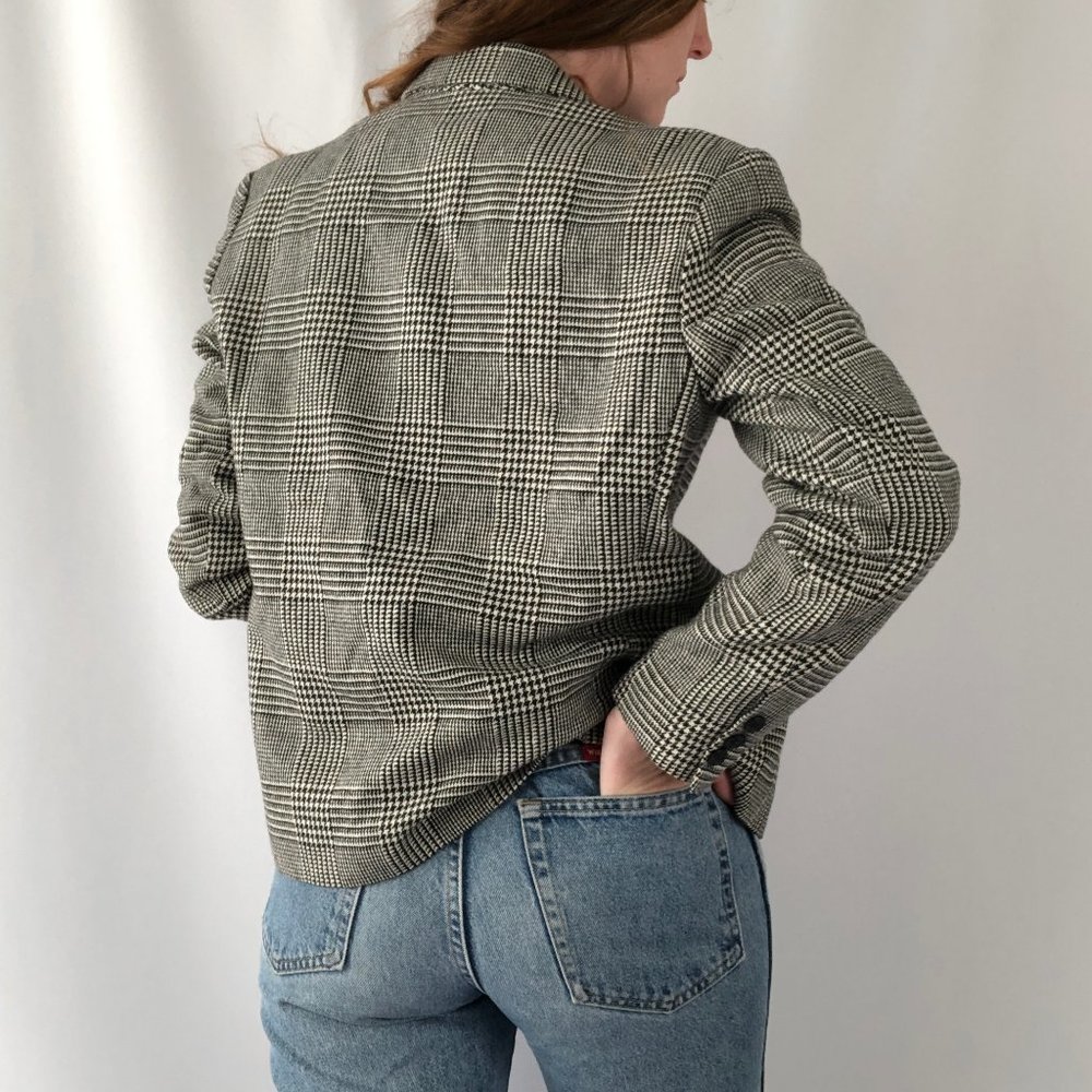Parisian Vintage Oversized Houndstooth Plaid Knit Wool Blend Blazer Jacket Coat - Picture 7 of 8